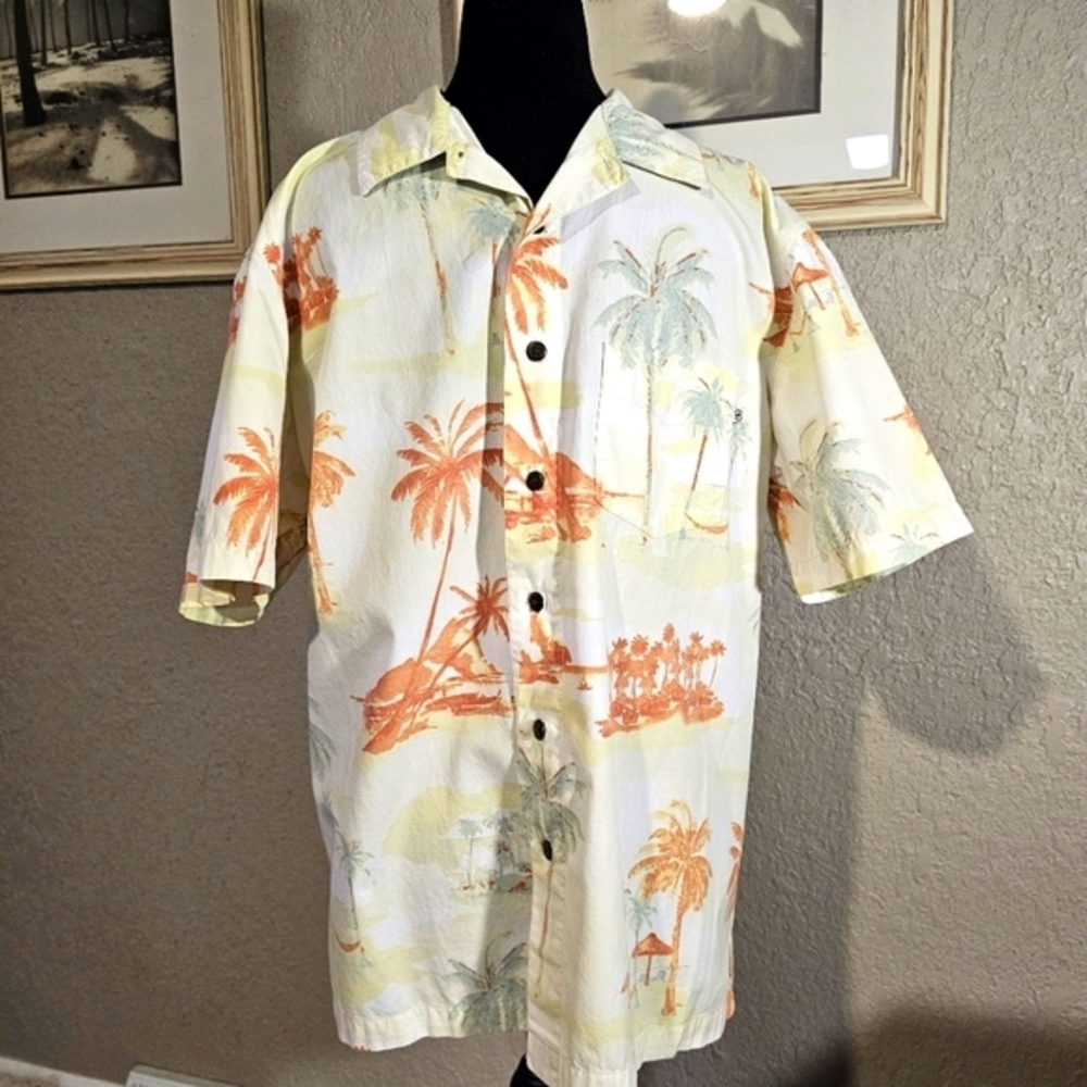 Solitude Mens‎ Small Tropical Palm Tree Island Print Cotton Button Down Shirt